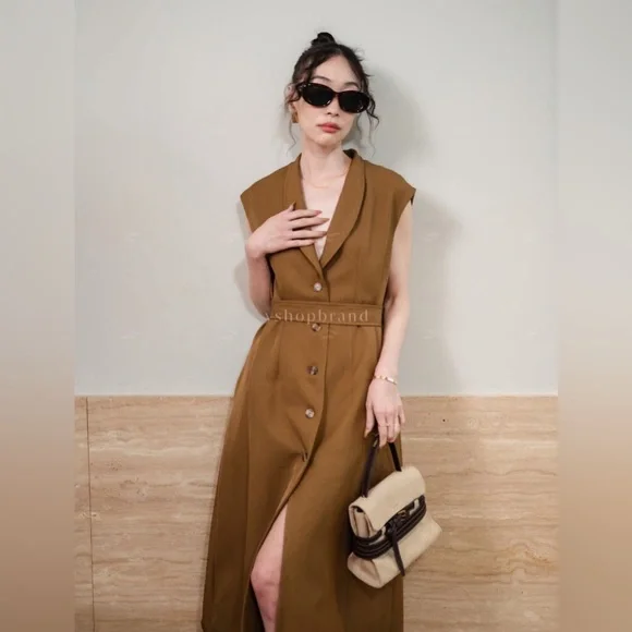 Elegant Brown Sleeveless Dress - Picture 2 of 7